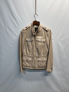 Bebe Genuine Leather Utility Jacket Women’s Small Tan Zip Moto Pockets